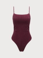 Burgundy Textured Backless One-Piece Swimsuit - Image 6