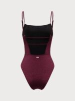 Burgundy Textured Backless One-Piece Swimsuit - Image 7