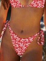 Red Reversible Tie Floral Bikini Bottom
