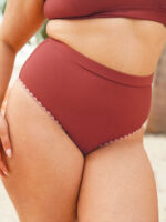 Brick Red Contrast Stitch High Cut Plus Size Bikini Bottom - Image 4