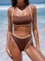 Dark Coffee Contrast Jacquard Bikini Bottom - Image 3