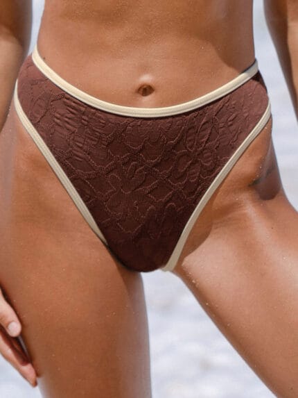 Dark Coffee Contrast Jacquard Bikini Bottom