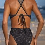 Black Floral Cutout One Piece Swimwear