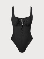 Black Cutout Tie Plus Size One-Piece Swimsuit - Image 7