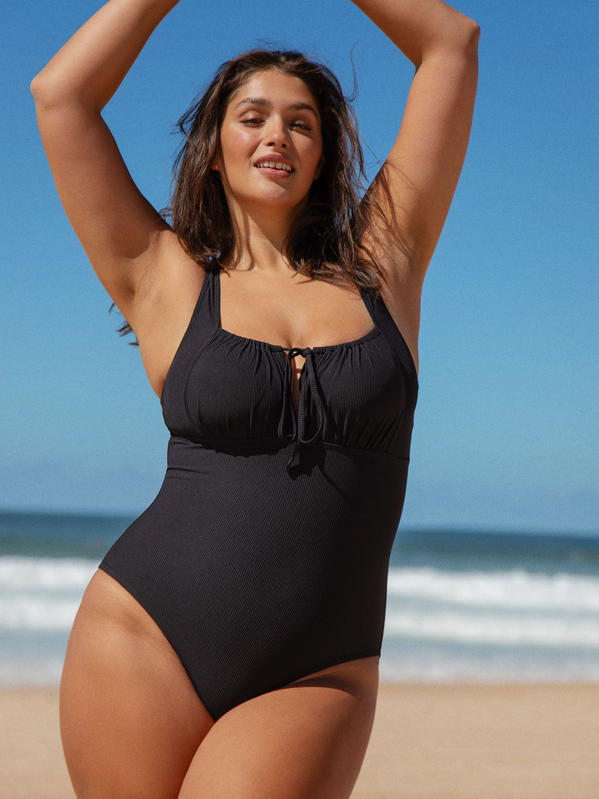 black-cutout-tie-plus-size-one-piece-swimsuit-sustainable-plus_size_one-pieces-h1h5pd Black Cutout Tie Plus Size One-Piece Swimsuit - Image 1