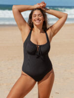 Black Cutout Tie Plus Size One-Piece Swimsuit - Image 2