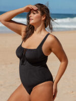 Black Cutout Tie Plus Size One-Piece Swimsuit - Image 5
