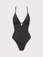 Black Floral Cutout One Piece Swimwear - Image 4