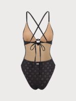 Black Floral Cutout One Piece Swimwear - Image 5