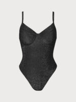Black Lurex Underwire Plus Size One-Piece Swimsuit - Image 4