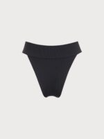 Black Ribbed High Cut Wide Waistband Bikini Bottom - Image 5