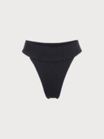 Black Ribbed High Cut Wide Waistband Bikini Bottom - Image 4