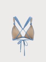 Blue V-Neck Knot Triangle Bikini Top - Image 11