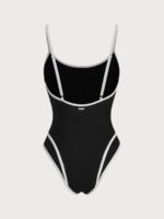 Black Contrast Ribbed U Neck One-Piece Swimsuit - Image 8