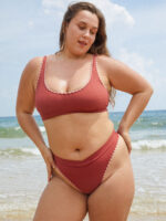 Contrast Stitch Longline Plus Size Bikini Top - Image 4