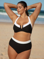 Black Contrast Trim Plus Size Bikini Top - Image 4