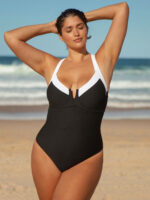 Contrast Trim Plus Size One-Piece Swimsuit - Image 3