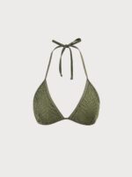 Army Green Crochet Halter Triangle Bikini Top - Image 6
