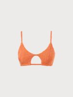 Orange Floral Jacquard Cut Out Bikini Top - Image 6