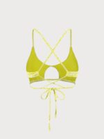 Light Green Floral Jacquard Cut Out Bikini Top - Image 6