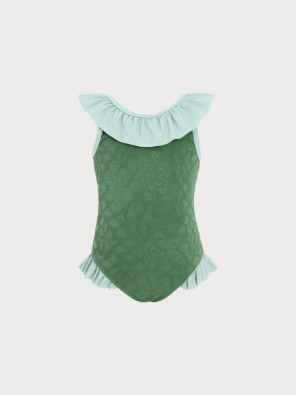 Girls Dark Green Jacquard One-Piece