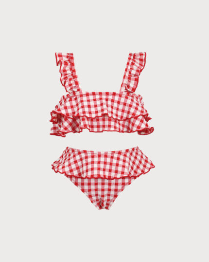 Girls' Red Gingham Tankini Set