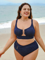 Blue Ruched Glitter Plus Size Bikini Bottom - Image 3