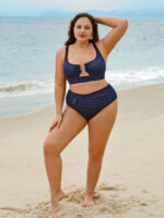 Blue Ruched Glitter Plus Size Bikini Bottom - Image 5
