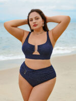 Blue Glitter Cut Out Plus Size Bikini Top - Image 4