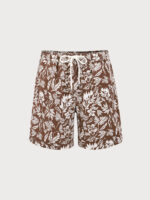 Brown Floral Print 7" Swim Trunks