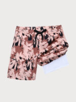 Brown Contrast Floral 7" Men's Swim Trunks - Image 4