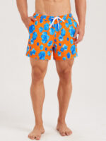 Hapnix® - Men's Orange Floral Print 5" Swim Trunks
