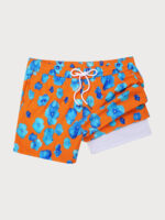 Hapnix® - Men's Orange Floral Print 5" Swim Trunks - Image 8