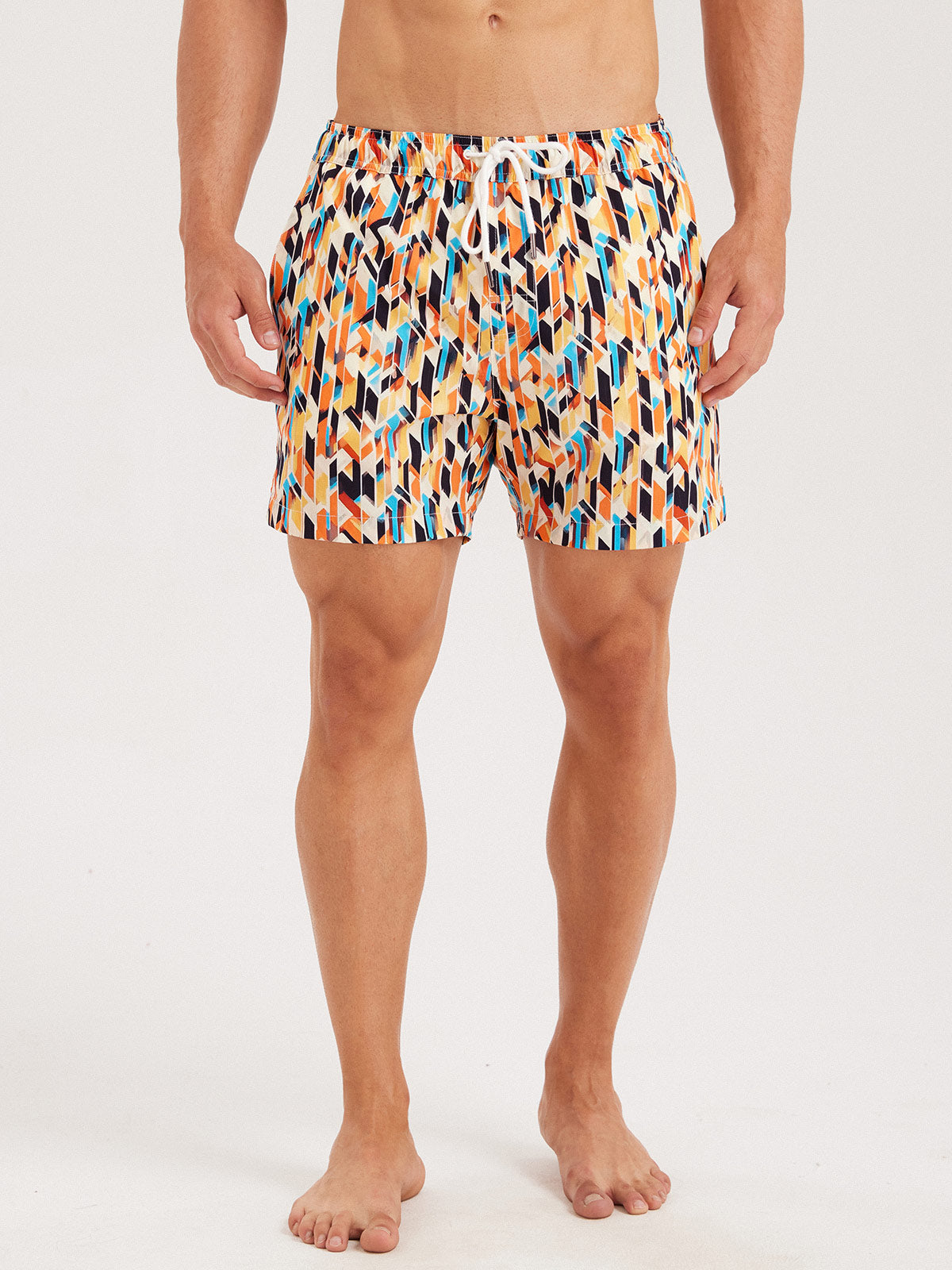 men_-s-woven-nail-spandex-swim-shorts-sustainable-men_s_beach_shorts-ltwoqm Hapnix® - Men's 5" Yellow Print Swim Trunks - Image 1