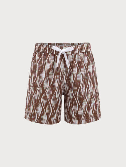 Brown Spiral 7" Crossover Swim Trunks