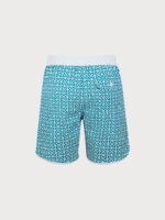 Blue Plaid Beach Men's 7" Swimming Trunks - Image 2