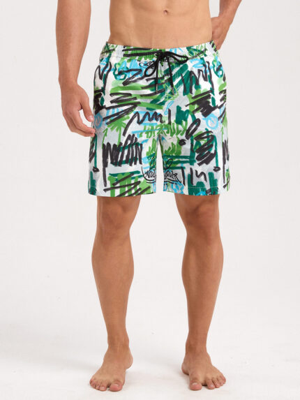Hapnix® - Men's Green Printed 7" Swim Trunks