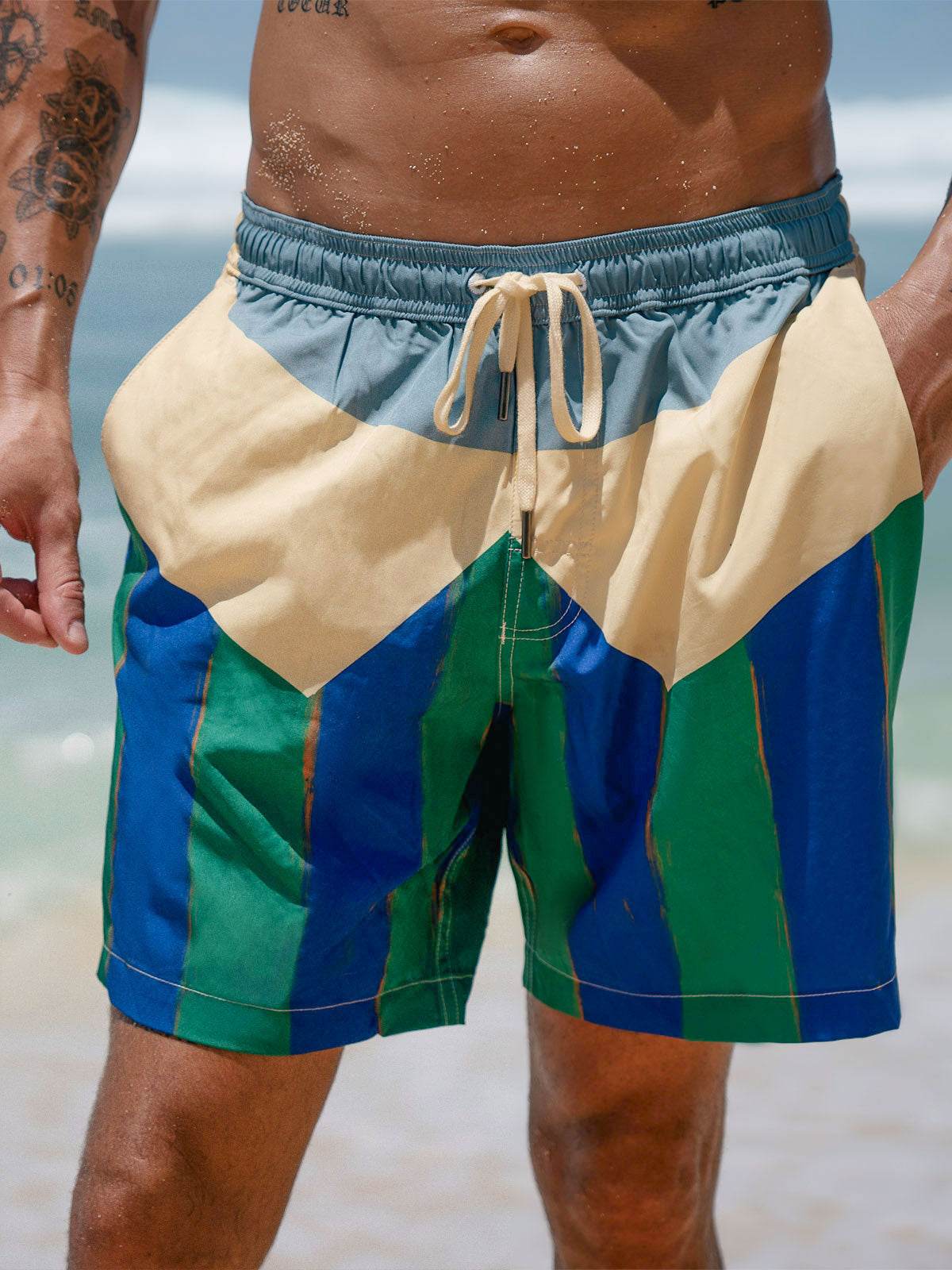 men_s-woven-blend-swim-shorts-sustainable-men_s_beach_shorts-omwblu Hapnix® - The Green Contrast 5" Swim Trunks - Image 1
