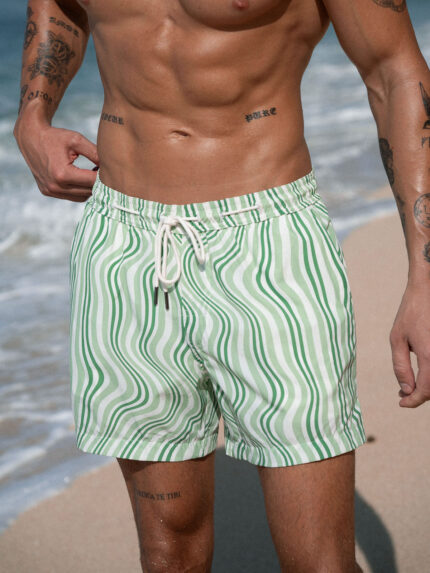 Hapnix® - The Green Stripe Men's 5" Swim Trunks