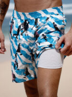 Hapnix® - The Blue White Men's 7" Swim Trunks - Image 6