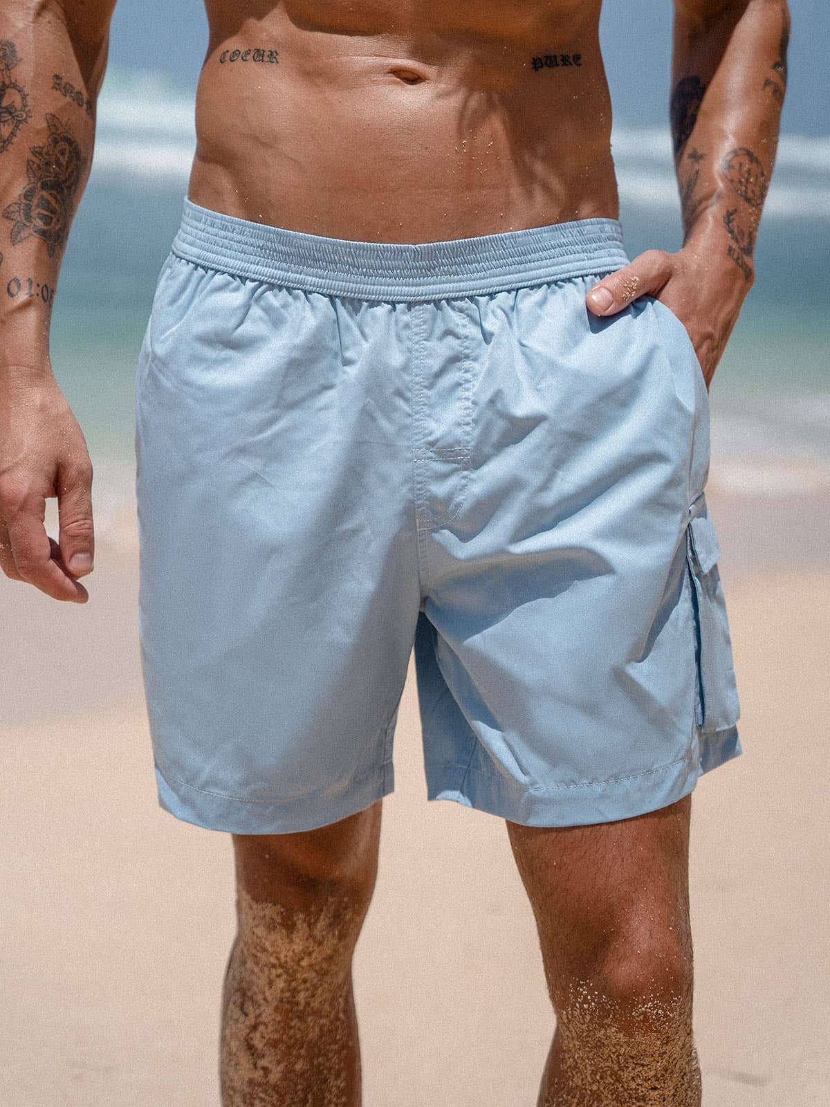 men_s-woven-polyester-swim-shorts-sustainable-men_s_beach_shorts-xmtjia Hapnix® - The Light Blue Men's 5" Swim Trunks - Image 1