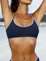 Navy Contrast Stitch Bikini Top - Image 2
