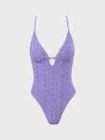 Purple Jacquard Cut-Out One-Piece Swimsuit - Image 6