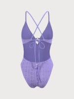 Purple Jacquard Cut-Out One-Piece Swimsuit - Image 7
