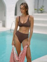 Coffee Ribbed Seam Full Coverage Bikini Bottom - Image 5