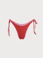 Ribbed Tie Reversible Bikini Bottom-Red - Image 8