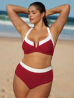 Red Contrast V Notch Plus Size Bikini Top - Image 5