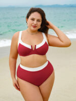Red Contrast V Notch Plus Size Bikini Top - Image 3