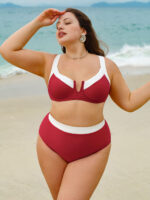 Red Contrast V Notch Plus Size Bikini Top - Image 4