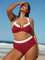 Red Contrast V Notch Plus Size Bikini Top - Image 6